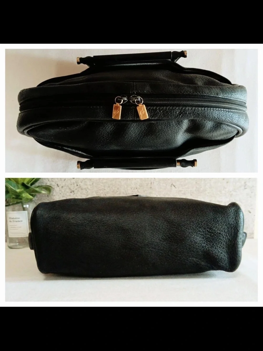 Gucci Black Leather Double-Handle Men’s Briefcase with Gold Hardware